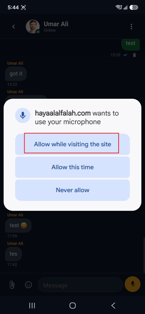 Microphone permission Allow while visiting the site