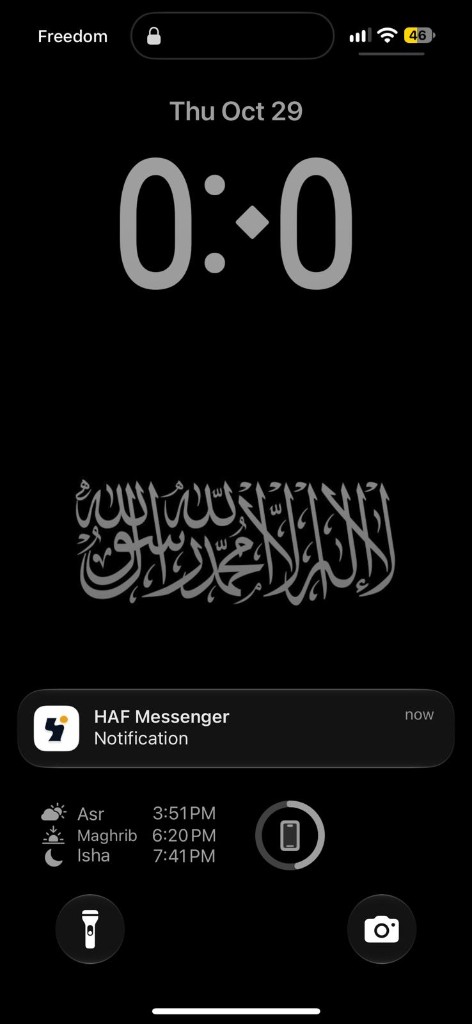 HAF Messenger notification on the iPhone Lock Screen